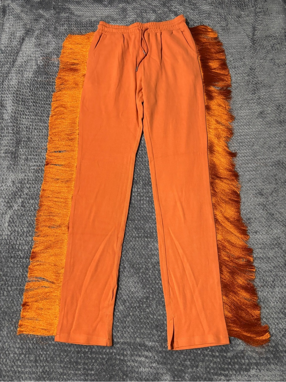 Mina Monroe Women’s Rust Fringe-Trim Lounge Pants pumpkin orange shade. Size M